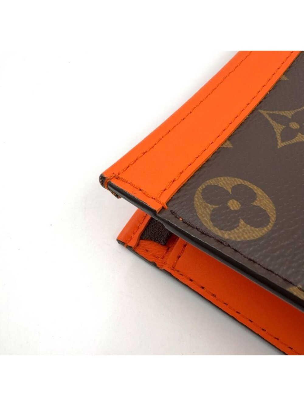 Louis Vuitton Pochette Voyage MM Monogram Macassar Leather Orange Brown Clutch - Picture 11 of 15